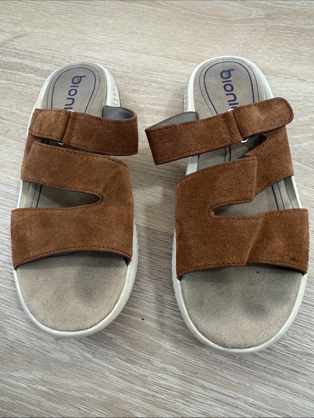 Bionica Brown Suede Triple-Strap Comfort Slide Sandals